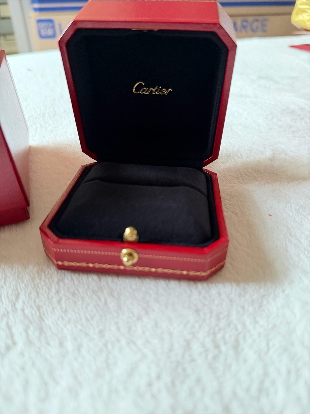 Cartier Red and Black Octagonal Jewelry Box with Gold Accent
